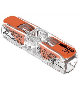 Borne WAGO 221 Inline 2x4mm² à leviers souple & rigide