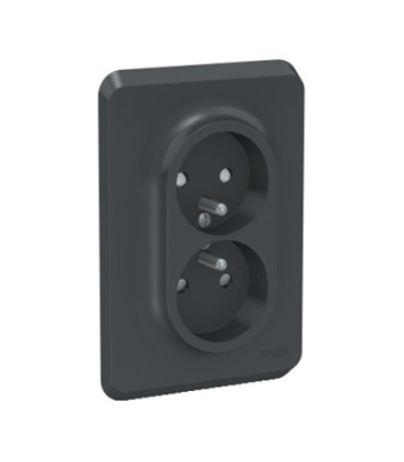 Prise double Unica 2P+T pour boîte 1P Anthracite
