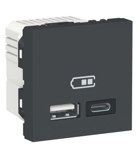 Unica chargeur USB double 5Vcc 2,4A type A+C anthracite - méca seul