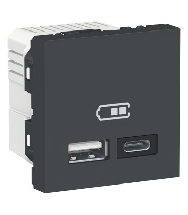 Unica chargeur USB double 5Vcc 2,4A type A+C anthracite - méca seul