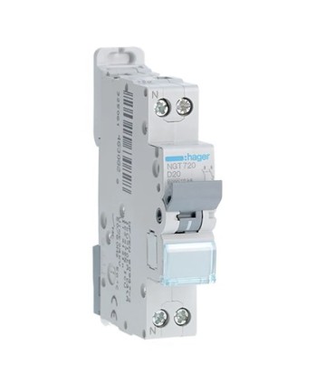 Disjoncteur 1P+N 6-10kA courbe D - 20A 1 module