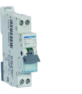 Disjoncteur 1P+N 4.5-6kA courbe C - 6A 1 module