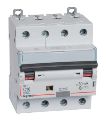 Disjoncteur différentiel 32A DX³ 6000-vis/vis - 4P 400V~  -type AC 30mA - 10 kA courbe C -4 mod