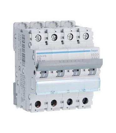 Disjoncteur 4P 6-10kA D-16A 4 modules