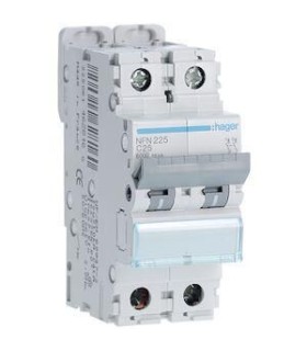 Disjoncteur 25A 2P 6-10kA courbe C 2 modules