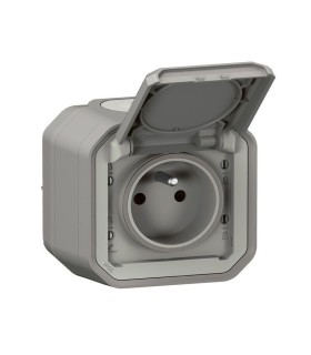 Prise avec volet Plexo complète saillie - gris