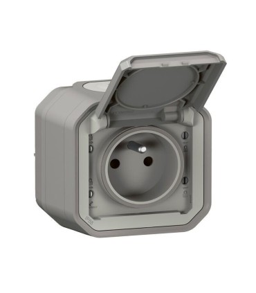 Prise avec volet Plexo complète saillie - gris