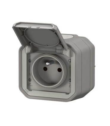 Prise avec volet Plexo complète saillie - gris