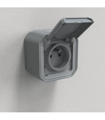 Prise avec volet Plexo complète saillie - gris