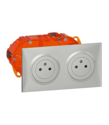 Dooxie Kit double prise 2P+T Surface 16A précâblées alu