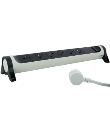 Rallonge 6x2P+T Surface avec inter, cordon 1,5m et disjoncteur+LED - blanc/gris