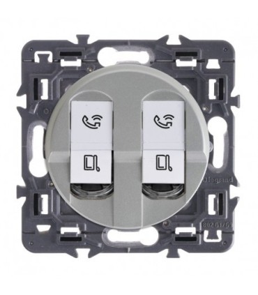 Prise double RJ45 FTP cat6 Legrand céliane titane complète