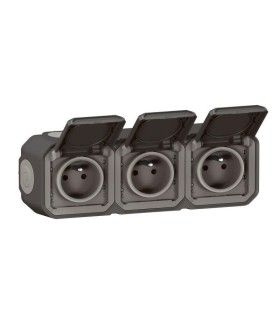 Plexo Triple prise horizontale avec volet, complète saillie -anthracite