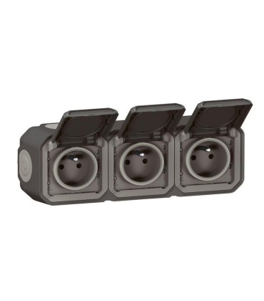 Plexo Triple prise horizontale avec volet, complète saillie -anthracite