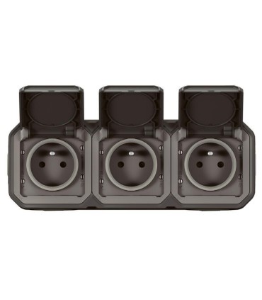 Plexo Triple prise horizontale avec volet, complète saillie -anthracite