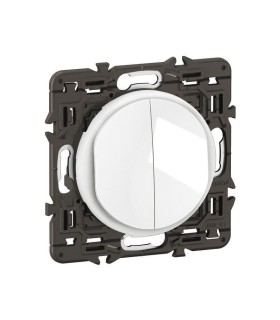 Céliane Double interrupteur ou va-et-vient 10AX enjoliveur Blanc et support