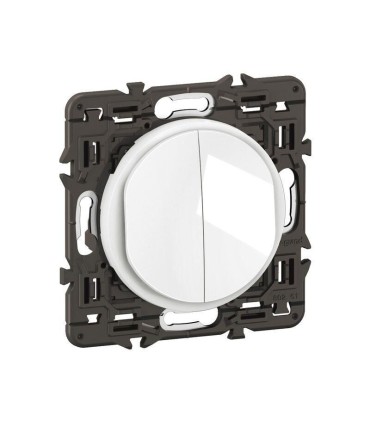 Céliane Double interrupteur ou va-et-vient 10AX enjoliveur Blanc et support