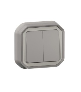 Double interupteur / va-et--vient ou poussoir Plexo complet encastré - gris