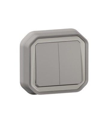 Double interupteur / va-et--vient ou poussoir Plexo complet encastré - gris