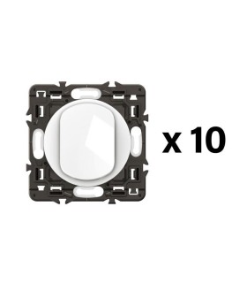 Lot 10 interrupteurs ou va-et-vient 10AX Céliane, enjoliveurs Blanc et supports