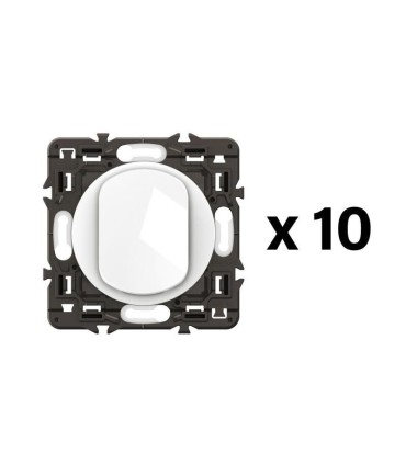 Lot 10 interrupteurs ou va-et-vient 10AX Céliane, enjoliveurs Blanc et supports