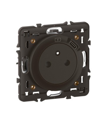 Céliane Prise 2P+T avec prise USB Type-C 7,5W enjoliveur Noir et support