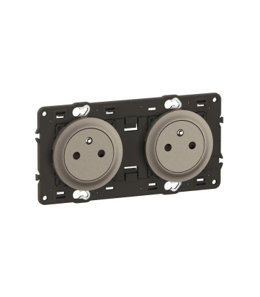 Céliane Double prise Surface confort avec terre pré-câblée Titanium avec support à équiper d'une plaque