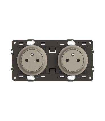 Céliane Double prise Surface confort avec terre pré-câblée Titanium avec support à équiper d'une plaque