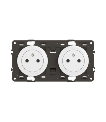 Céliane Double prise 2P+T Surface précâblée enjoliveurs Blanc et support