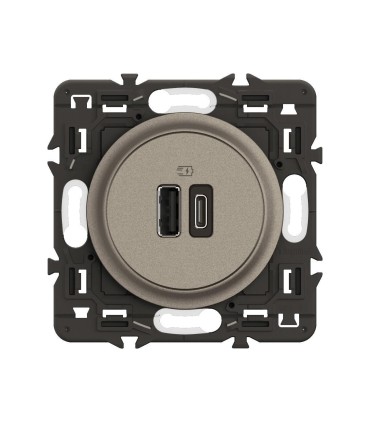 Prise double USB Céliane 15W Type A + Type C Titanium avec support