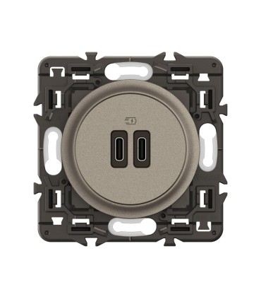 Prise double USB Céliane 20W Power Delivery Type C + Type C Titanium avec support