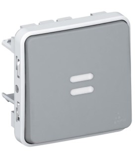 Poussoir NO lumineux Plexo composable IP55 10A gris