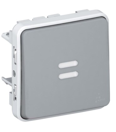 Poussoir NO lumineux Plexo composable IP55 10A gris