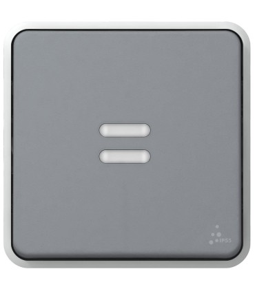 Poussoir NO lumineux Plexo composable IP55 10A gris