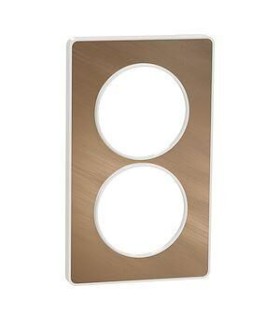Odace Touch, plaque Bronze brossé avec liseré Blanc 2 postes verticaux 57mm