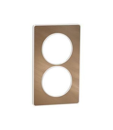Odace Touch, plaque Bronze brossé avec liseré Blanc 2 postes verticaux 57mm