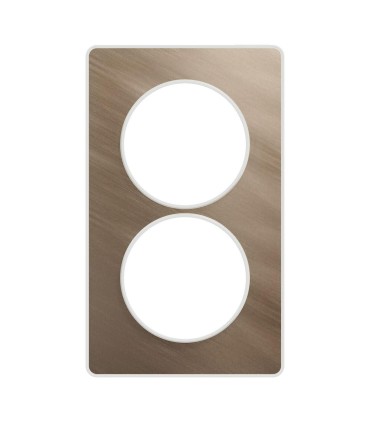 Odace Touch, plaque Bronze brossé avec liseré Blanc 2 postes verticaux 57mm