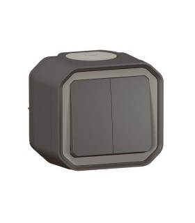 Plexo Double interrupteur / va-et -vient ou poussoir  complet saillie - anthracite