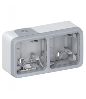 Boîtier Plexo 2 postes horizontal pour montage en saillie gris