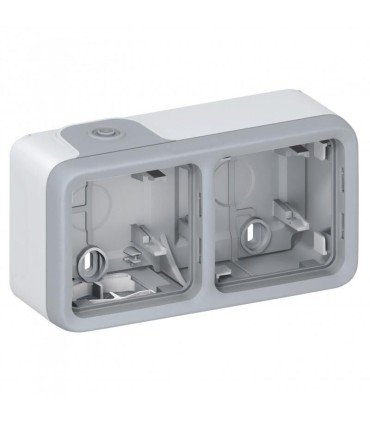 Boîtier Plexo 2 postes horizontal pour montage en saillie gris