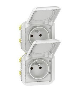 Plexo Double prise 2P+T précâblées verticale composable IP55 16A 250V blanc