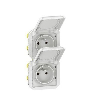 Plexo Double prise 2P+T précâblées verticale composable IP55 16A 250V blanc