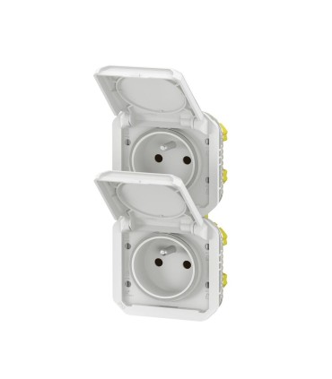 Plexo Double prise 2P+T précâblées verticale composable IP55 16A 250V blanc
