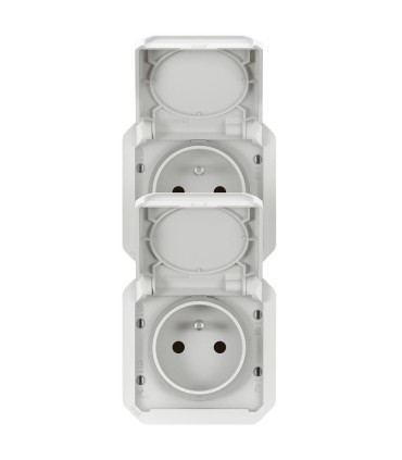 Plexo Double prise 2P+T précâblées verticale composable IP55 16A 250V blanc