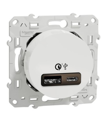 Odace prise USB double - charge rapide - type A+C - blanc - 18W - 3,4A