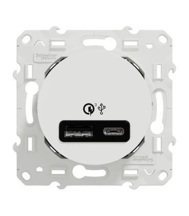 Odace prise USB double - charge rapide - type A+C - blanc - 18W - 3,4A