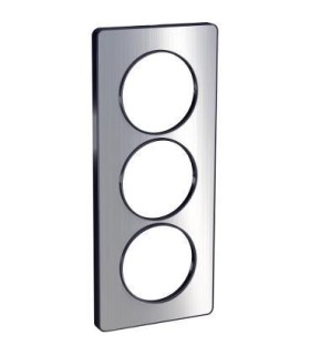 Plaque Odace touch 3 postes entraxe 57mm, ALU Brossé avec liseré anthracite. Pose verticale.