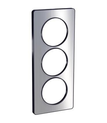 Plaque Odace touch 3 postes entraxe 57mm, ALU Brossé avec liseré anthracite. Pose verticale.