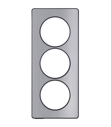 Plaque Odace touch 3 postes entraxe 57mm, ALU Brossé avec liseré anthracite. Pose verticale.