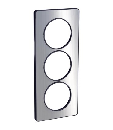 Plaque Odace touch 3 postes entraxe 57mm, ALU Brossé avec liseré anthracite. Pose verticale.